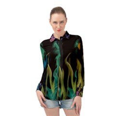 Smoke Rainbow Colors Colorful Fire Long Sleeve Chiffon Shirt