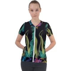 Smoke Rainbow Colors Colorful Fire Short Sleeve Zip Up Jacket