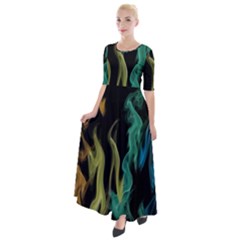 Smoke Rainbow Colors Colorful Fire Half Sleeves Maxi Dress