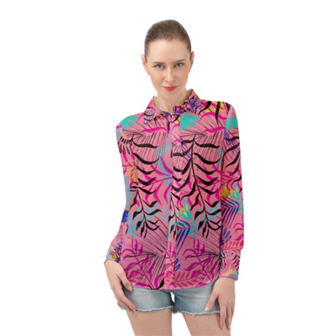 Leaves Long Sleeve Chiffon Shirt by Sobalvarro