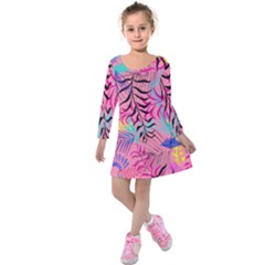 Leaves Kids  Long Sleeve Velvet Dress