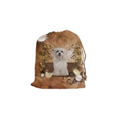 Cute Maltese Puppy With Flowers Drawstring Pouch (small) by FantasyWorld7