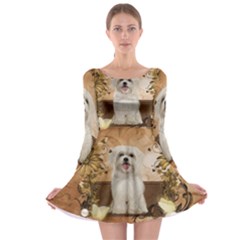 Cute Maltese Puppy With Flowers Long Sleeve Skater Dress by FantasyWorld7