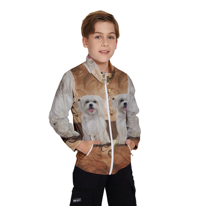 Cute Maltese Puppy With Flowers Kids  Windbreaker