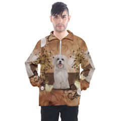 Cute Maltese Puppy With Flowers Men s Half Zip Pullover