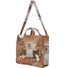 Cute Maltese Puppy With Flowers Square Shoulder Tote Bag by FantasyWorld7