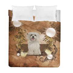 Cute Maltese Puppy With Flowers Duvet Cover Double Side (full/ Double Size) by FantasyWorld7