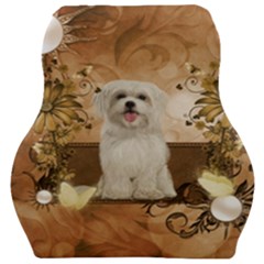 Cute Maltese Puppy With Flowers Car Seat Velour Cushion 