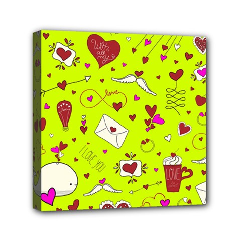 Valentin s Day Love Hearts Pattern Red Pink Green Mini Canvas 6  X 6  (stretched) by EDDArt