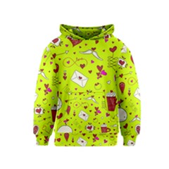 Valentin s Day Love Hearts Pattern Red Pink Green Kids  Pullover Hoodie by EDDArt