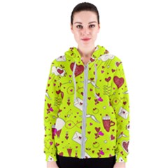 Valentin s Day Love Hearts Pattern Red Pink Green Women s Zipper Hoodie by EDDArt