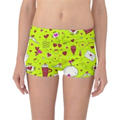 Valentin s Day Love Hearts Pattern Red Pink Green Boyleg Bikini Bottoms by EDDArt