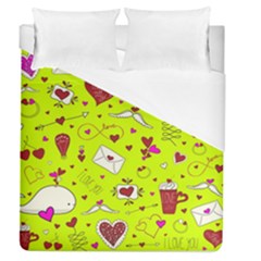 Valentin s Day Love Hearts Pattern Red Pink Green Duvet Cover (queen Size) by EDDArt