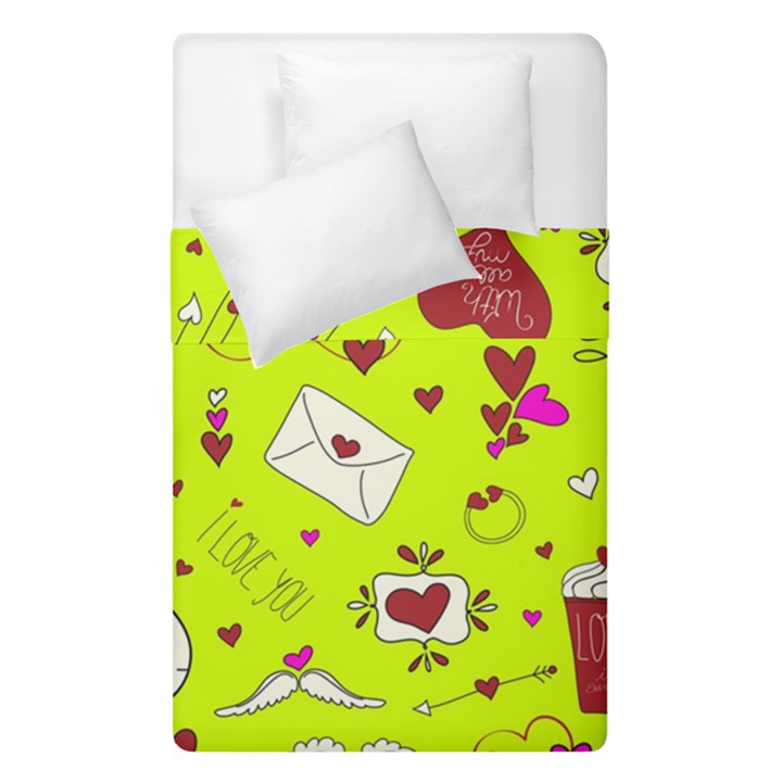 Valentin s Day Love Hearts Pattern Red Pink Green Duvet Cover Double Side (Single Size)