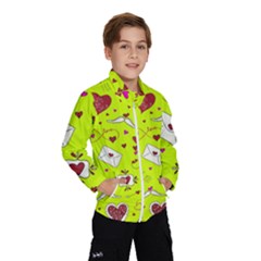 Valentin s Day Love Hearts Pattern Red Pink Green Kids  Windbreaker by EDDArt