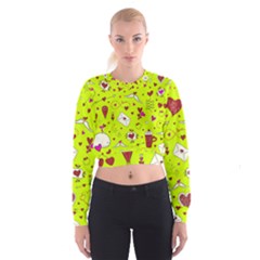 Valentin s Day Love Hearts Pattern Red Pink Green Cropped Sweatshirt by EDDArt