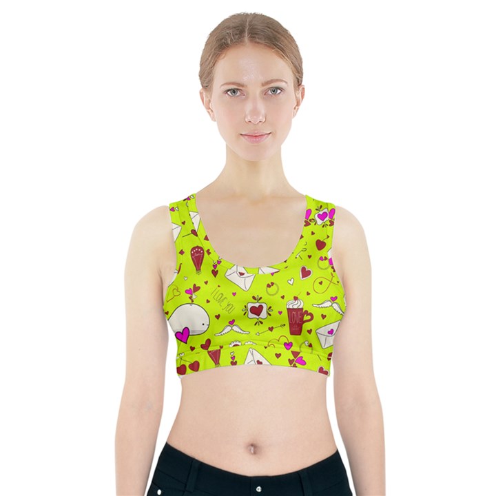 Valentin s Day Love Hearts Pattern Red Pink Green Sports Bra With Pocket