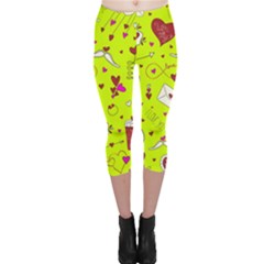 Valentin s Day Love Hearts Pattern Red Pink Green Capri Leggings  by EDDArt