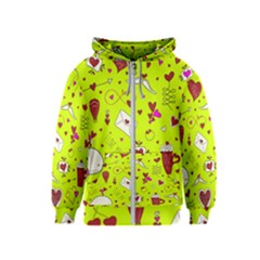 Valentin s Day Love Hearts Pattern Red Pink Green Kids  Zipper Hoodie by EDDArt