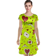 Valentin s Day Love Hearts Pattern Red Pink Green Cap Sleeve Nightdress by EDDArt