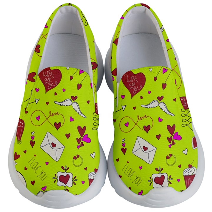 Valentin s Day Love Hearts Pattern Red Pink Green Kids  Lightweight Slip Ons