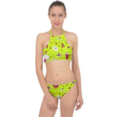 Valentin s Day Love Hearts Pattern Red Pink Green Racer Front Bikini Set by EDDArt