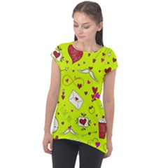 Valentin s Day Love Hearts Pattern Red Pink Green Cap Sleeve High Low Top by EDDArt