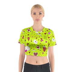 Valentin s Day Love Hearts Pattern Red Pink Green Cotton Crop Top by EDDArt