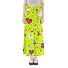 Valentin s Day Love Hearts Pattern Red Pink Green Full Length Maxi Skirt by EDDArt