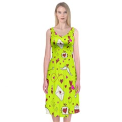 Valentin s Day Love Hearts Pattern Red Pink Green Midi Sleeveless Dress by EDDArt