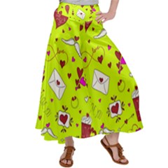 Valentin s Day Love Hearts Pattern Red Pink Green Satin Palazzo Pants by EDDArt