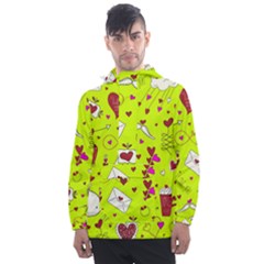 Valentin s Day Love Hearts Pattern Red Pink Green Men s Front Pocket Pullover Windbreaker by EDDArt