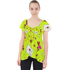 Valentin s Day Love Hearts Pattern Red Pink Green Lace Front Dolly Top by EDDArt