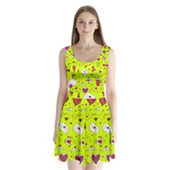 Valentin s Day Love Hearts Pattern Red Pink Green Split Back Mini Dress  by EDDArt