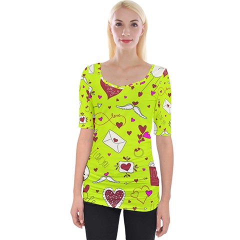 Valentin s Day Love Hearts Pattern Red Pink Green Wide Neckline Tee by EDDArt