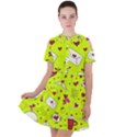 Valentin s Day Love Hearts Pattern Red Pink Green Short Sleeve Shoulder Cut Out Dress  View1