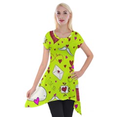 Valentin s Day Love Hearts Pattern Red Pink Green Short Sleeve Side Drop Tunic by EDDArt