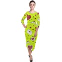 Valentin s Day Love Hearts Pattern Red Pink Green Quarter Sleeve Midi Velour Bodycon Dress View1