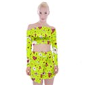 Valentin s Day Love Hearts Pattern Red Pink Green Off Shoulder Top with Mini Skirt Set View1