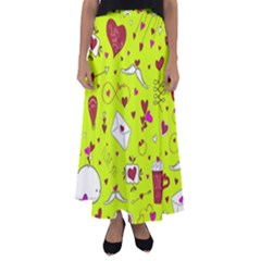 Valentin s Day Love Hearts Pattern Red Pink Green Flared Maxi Skirt