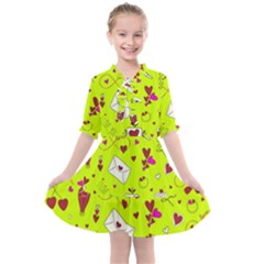 Valentin s Day Love Hearts Pattern Red Pink Green Kids  All Frills Chiffon Dress by EDDArt