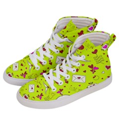 Valentin s Day Love Hearts Pattern Red Pink Green Women s Hi-top Skate Sneakers by EDDArt