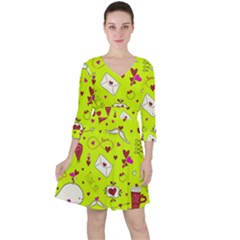 Valentin s Day Love Hearts Pattern Red Pink Green Ruffle Dress by EDDArt