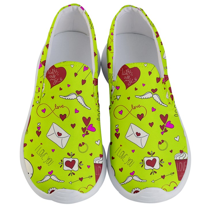 Valentin s Day Love Hearts Pattern Red Pink Green Men s Lightweight Slip Ons