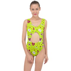 Valentin s Day Love Hearts Pattern Red Pink Green Center Cut Out Swimsuit by EDDArt