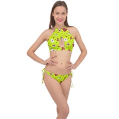 Valentin s Day Love Hearts Pattern Red Pink Green Cross Front Halter Bikini Set by EDDArt