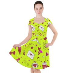 Valentin s Day Love Hearts Pattern Red Pink Green Cap Sleeve Midi Dress by EDDArt