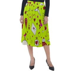 Valentin s Day Love Hearts Pattern Red Pink Green Classic Velour Midi Skirt  by EDDArt