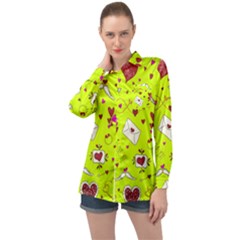 Valentin s Day Love Hearts Pattern Red Pink Green Long Sleeve Satin Shirt