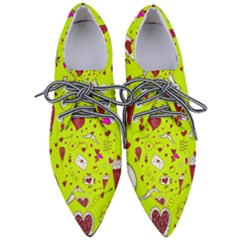 Valentin s Day Love Hearts Pattern Red Pink Green Pointed Oxford Shoes by EDDArt